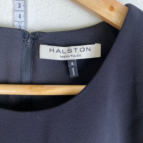 Halston Cutout Crepe Dress Size 8 Black Midi Sleeveless Classic LBD Designer - Picture 10 of 14